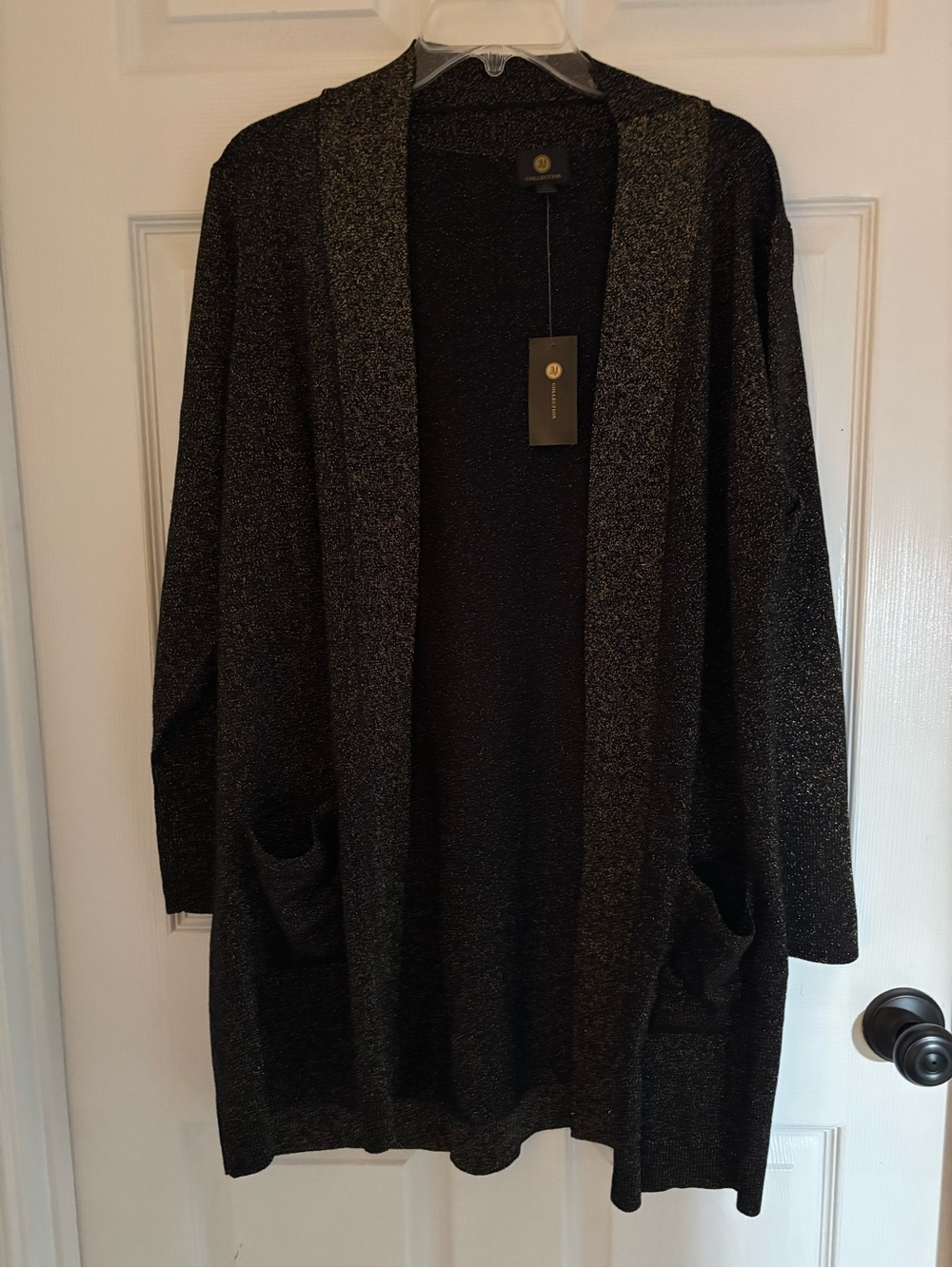 JM Collection Metallic Black Open-Open Front Cardigan